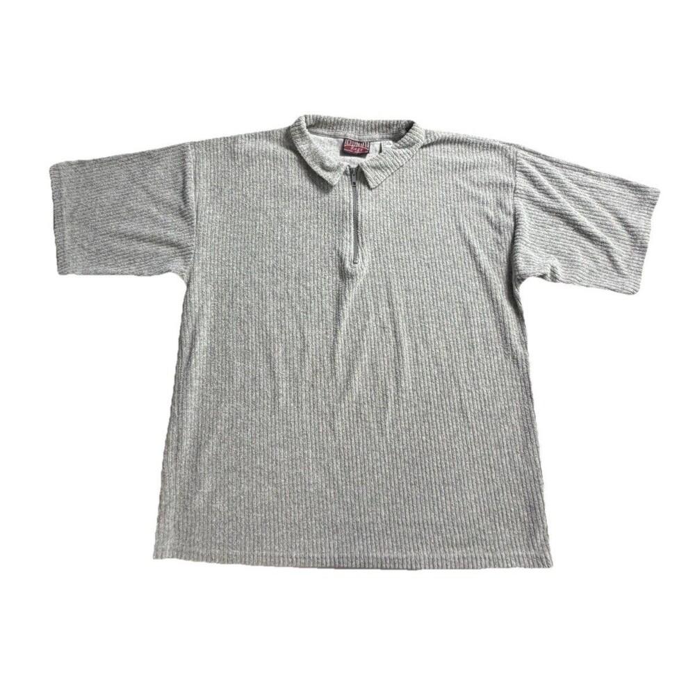 VTG 90s Industrial Rags Brand Ribbed 1/4 Zip Sweater Men XL Gray Grunge